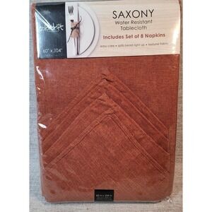 Colordrift Saxony Water Resistant 60 x 104 Tablecloth Rust Color w/ 8 Napkins